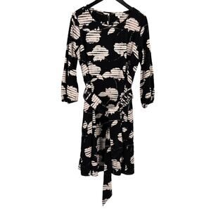 Anthropologie The Odells Eden Belted Dress Womens Size Medium Black Cream